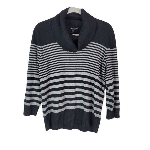 Cable & Gauge Sweater Cowl Neck Large Striped Heather Gray & Black - Picture 1 of 11